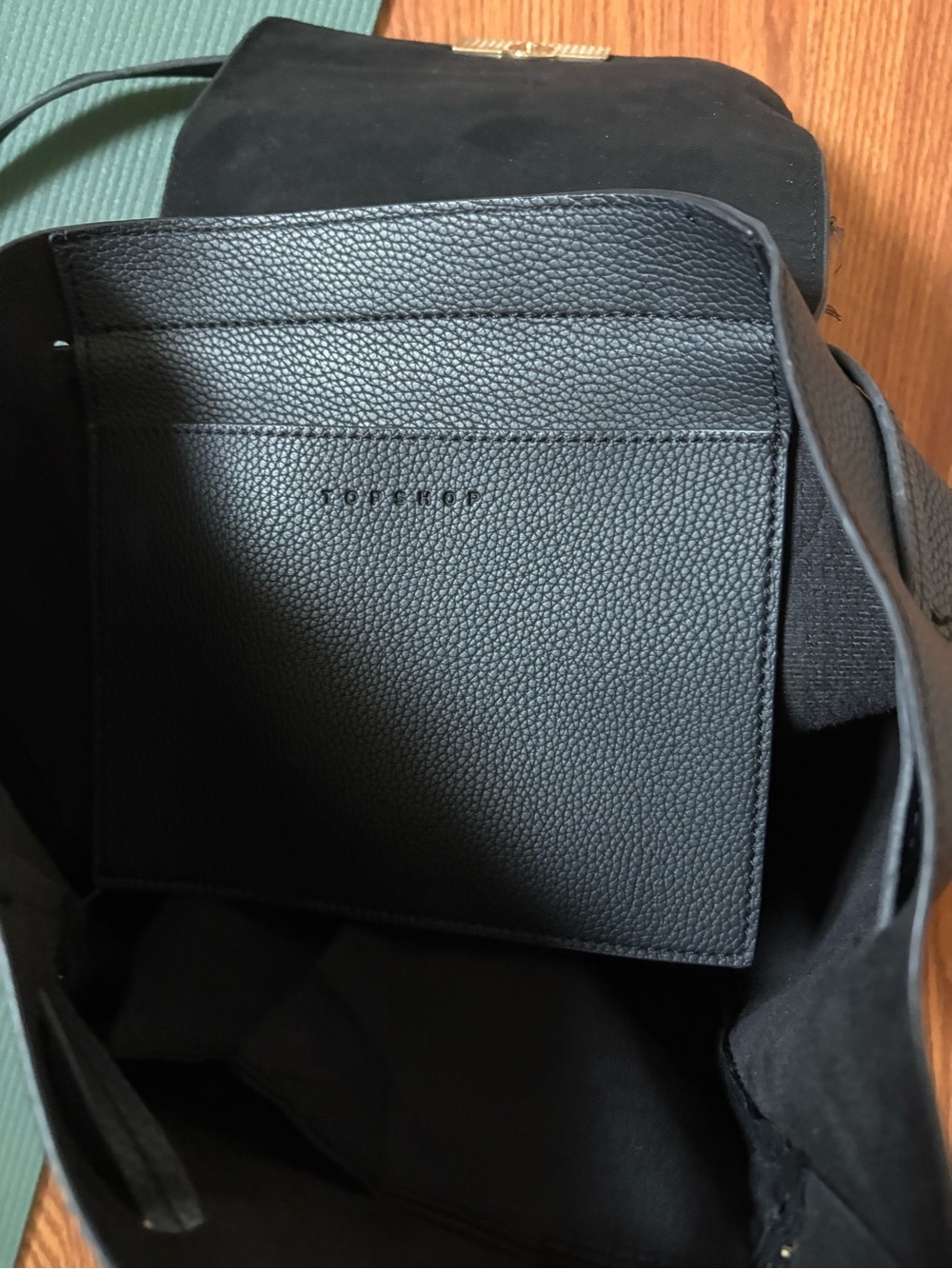 Topshop Black Pebbled Leather & Suede Flap Backpack with Gold Hardware - Picture 4 of 11